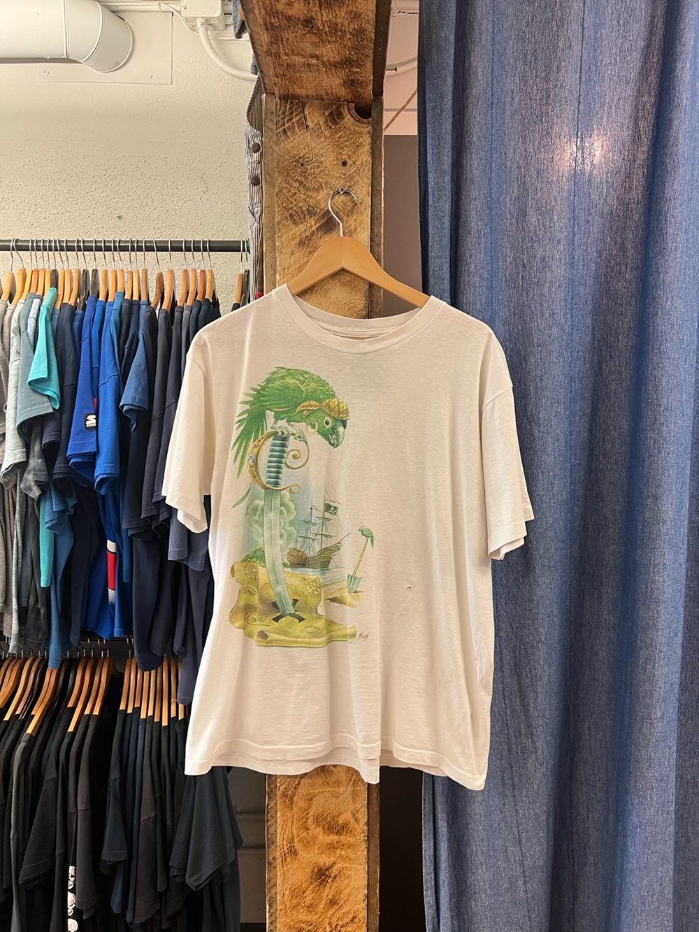 Vintage Parrots Of The Caribbean White Graphic T-shirt